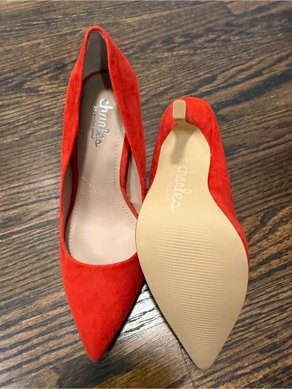 Charles by Charles David Red Suede Pointed-Toe Stiletto Pumps